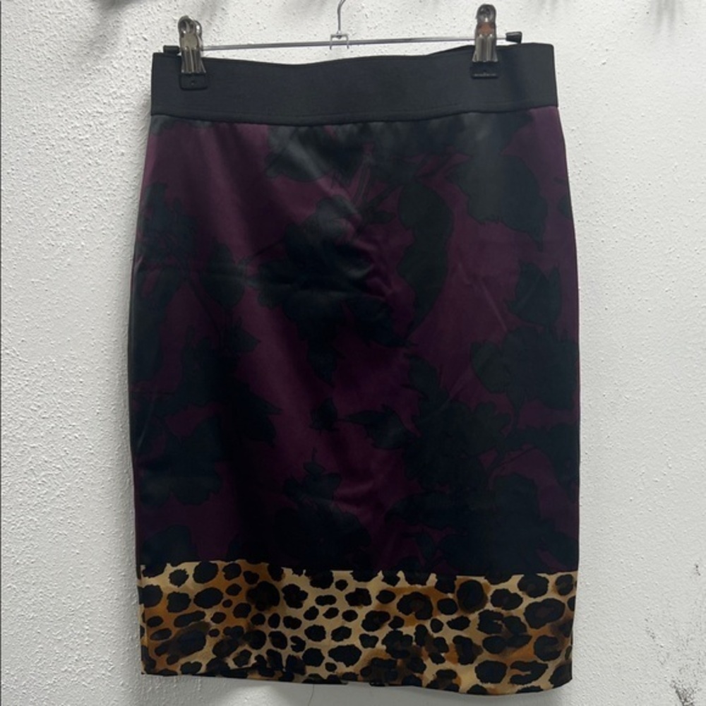 Express Purple and Black Pencil Skirt with Leopard Accent